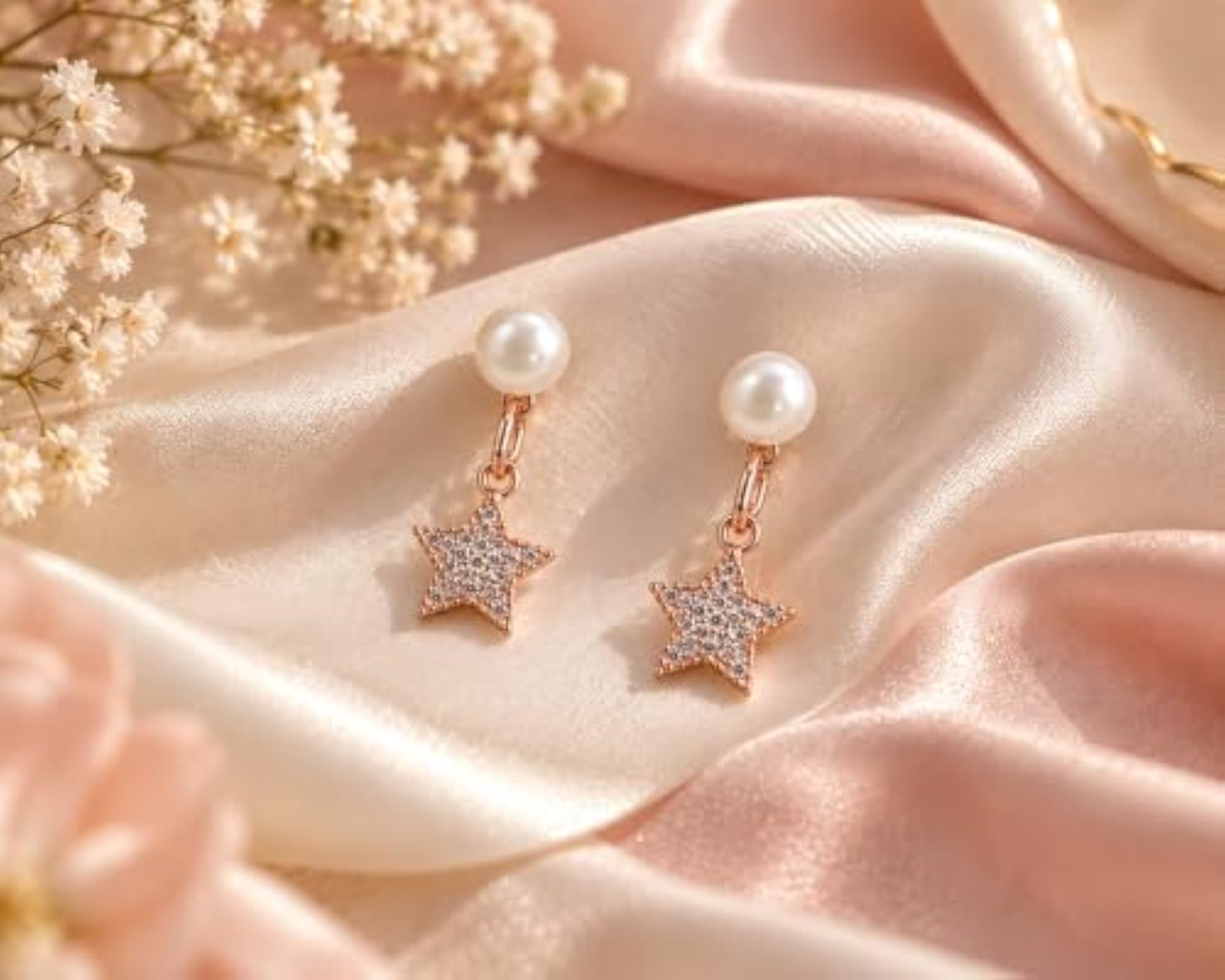 Women's Pearl Star Earrings, Elegant Gift